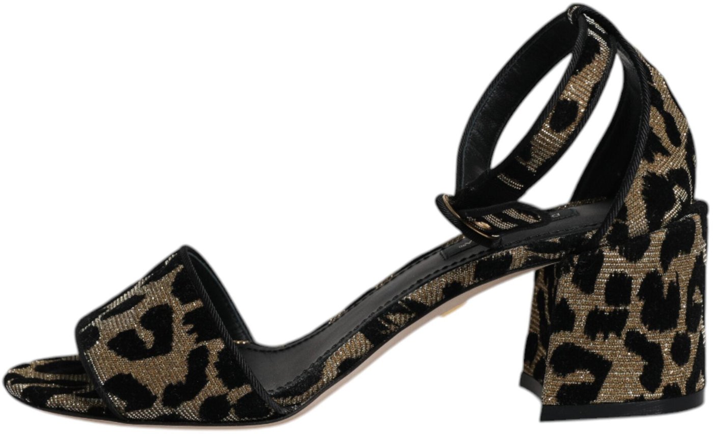 Dolce & Gabbana Gold Leopard Ankle Strap Heels Sandals Shoes