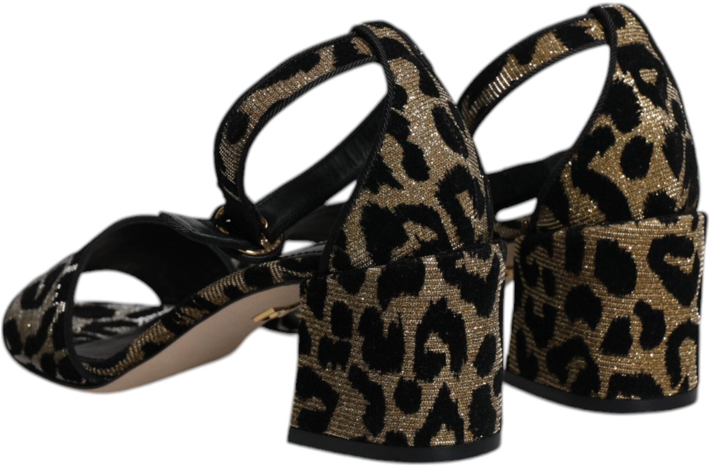 Dolce & Gabbana Gold Leopard Ankle Strap Heels Sandals Shoes