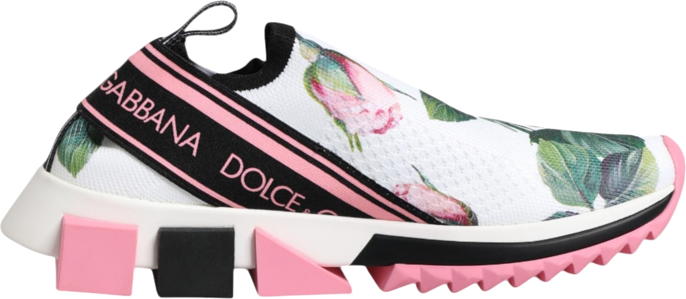 Dolce & Gabbana White Rose Print Sorrento Sneakers Shoes