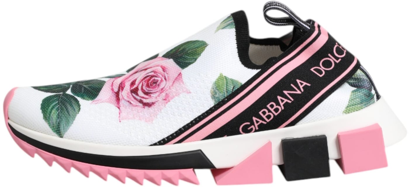 Dolce & Gabbana White Rose Print Sorrento Sneakers Shoes