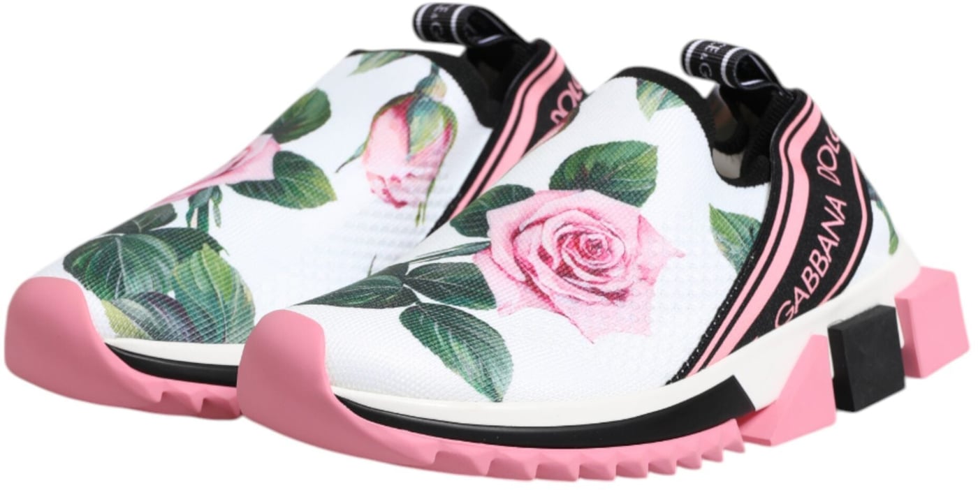 Dolce & Gabbana White Rose Print Sorrento Sneakers Shoes