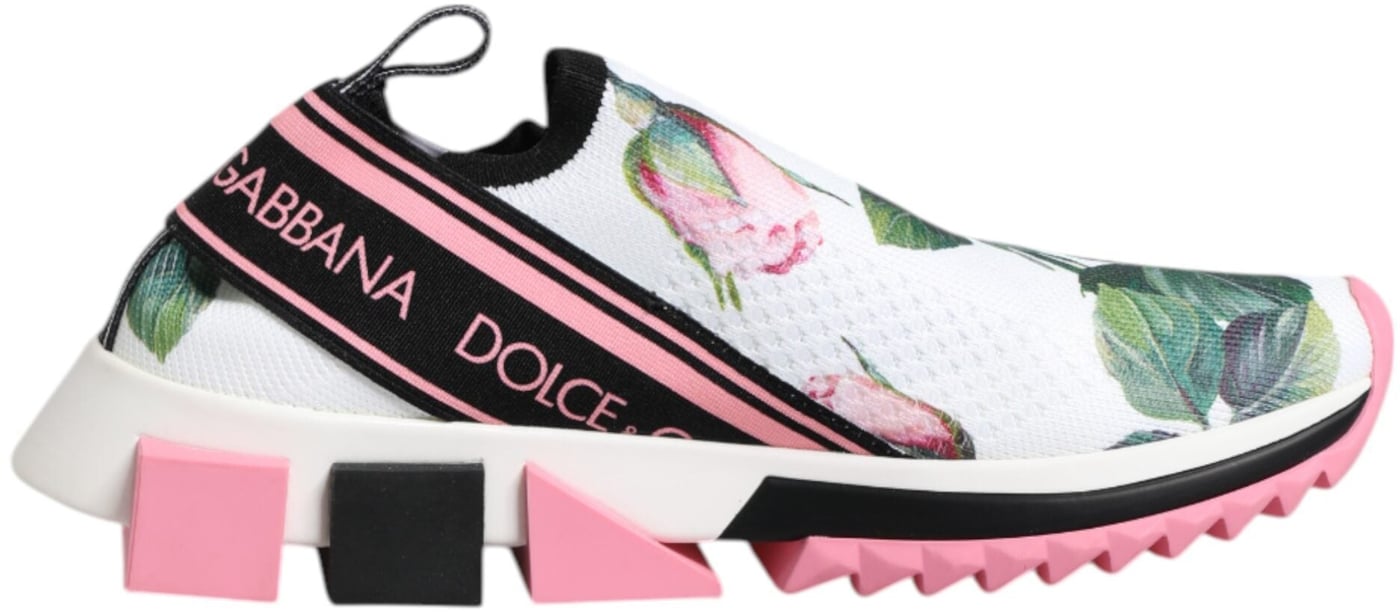 Dolce & Gabbana White Rose Print Sorrento Sneakers Shoes