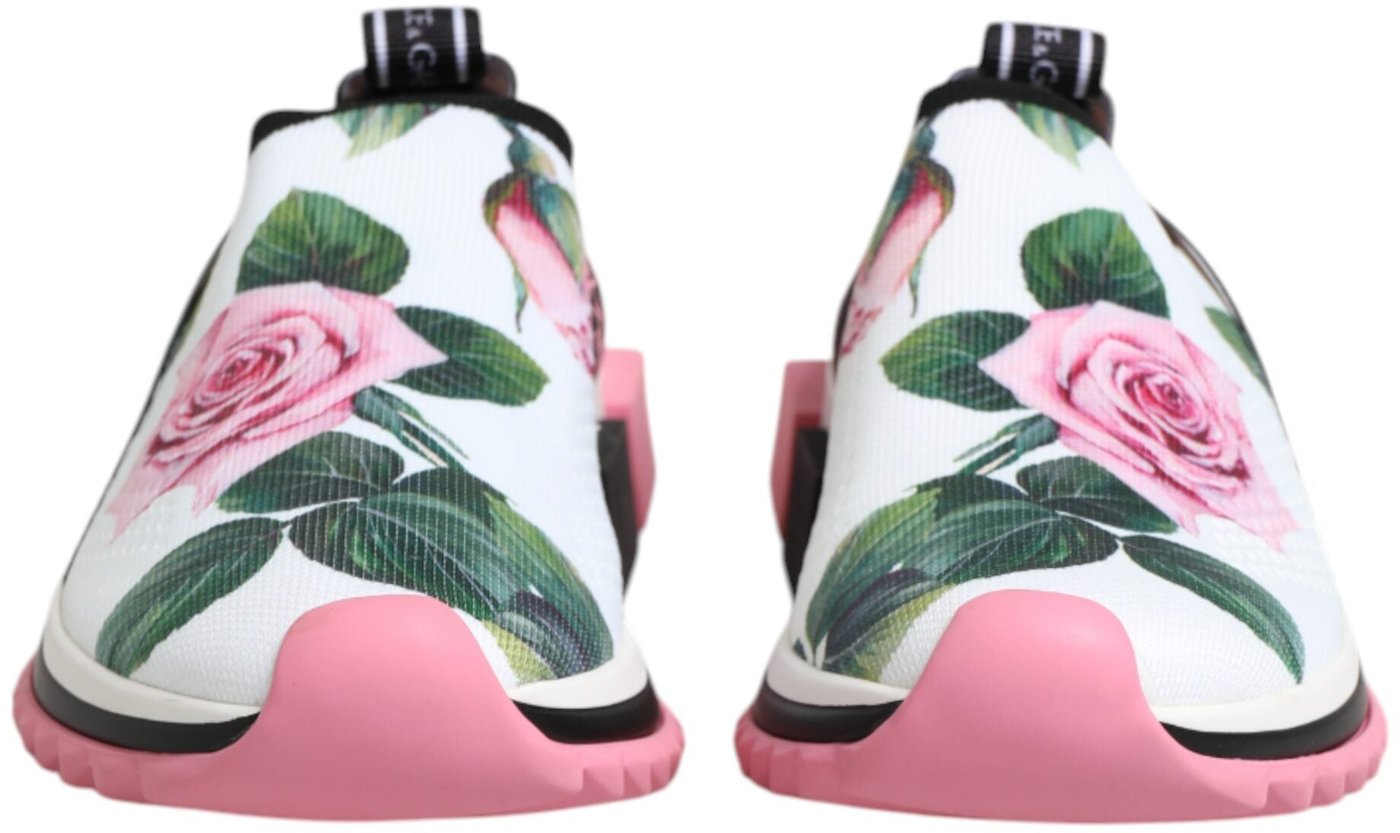 Dolce & Gabbana White Rose Print Sorrento Sneakers Shoes