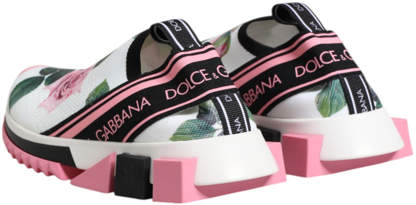 Dolce & Gabbana White Rose Print Sorrento Sneakers Shoes