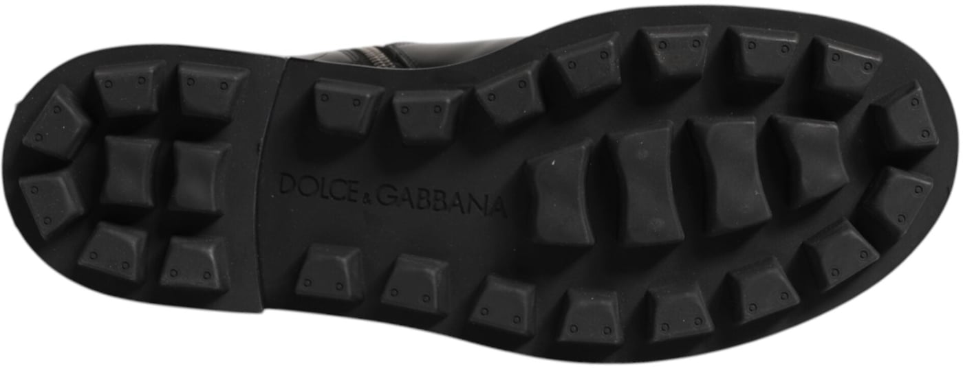 Dolce & Gabbana Black Logo Plaque Mid Calf Biker Boots Shoes