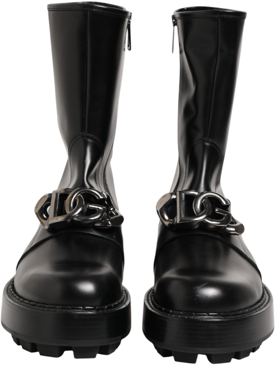 Dolce & Gabbana Black Logo Plaque Mid Calf Biker Boots Shoes