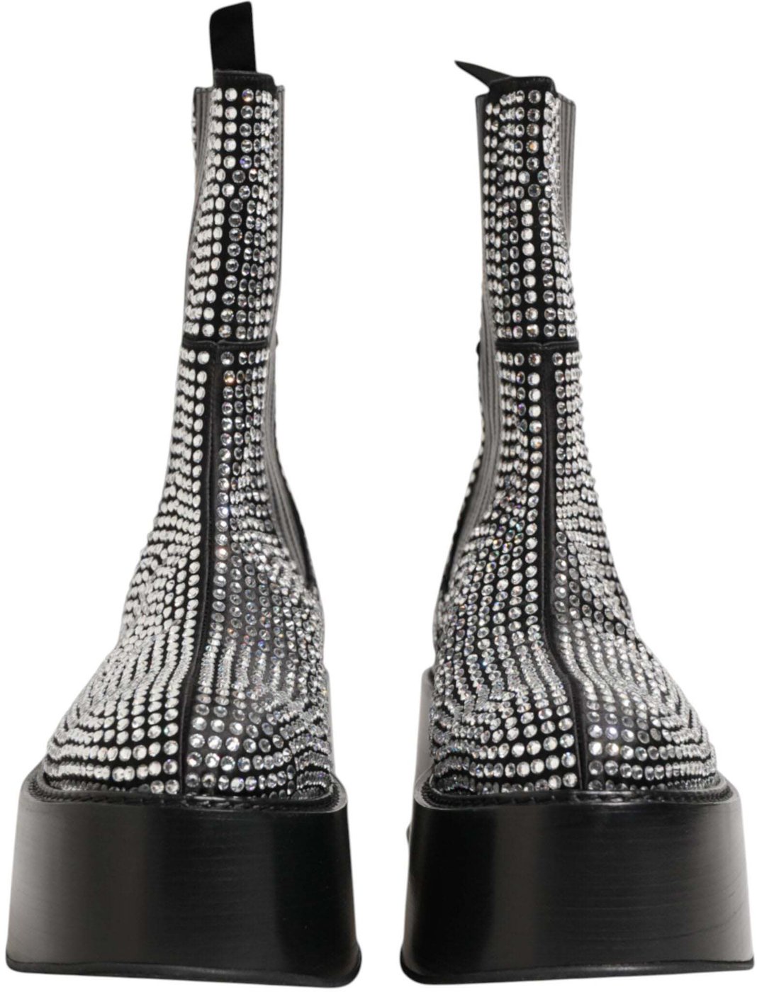 Dolce & Gabbana Black Crystal Strass Mid Calf Short Boots Shoes