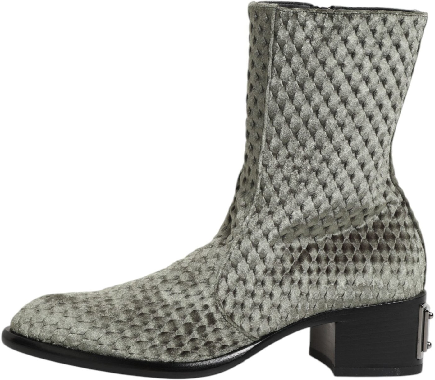 Dolce & Gabbana Gray Cotton Velvet Mid Calf Short Boots Shoes