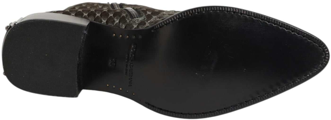 Dolce & Gabbana Gray Cotton Velvet Mid Calf Short Boots Shoes