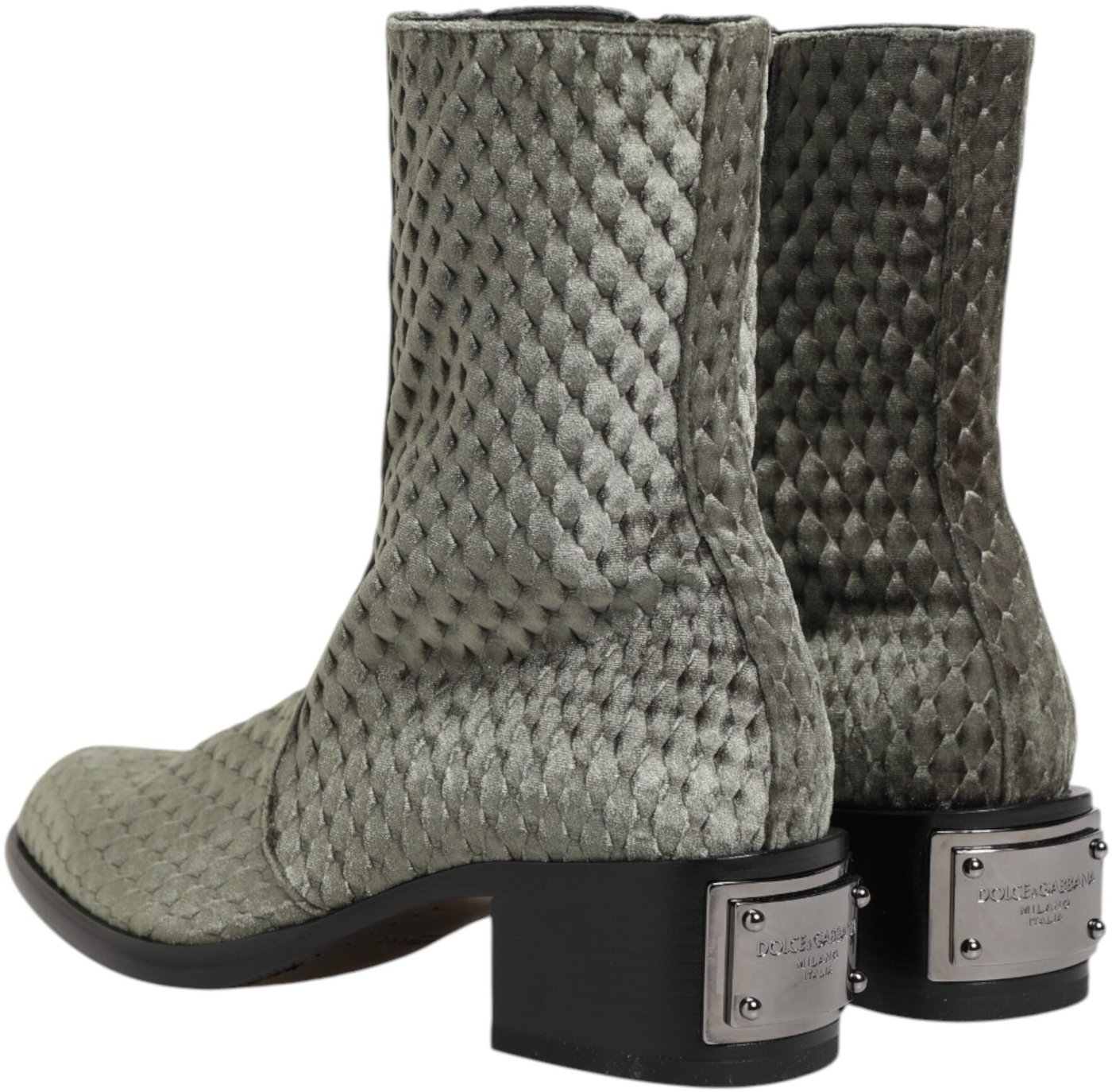 Dolce & Gabbana Gray Cotton Velvet Mid Calf Short Boots Shoes