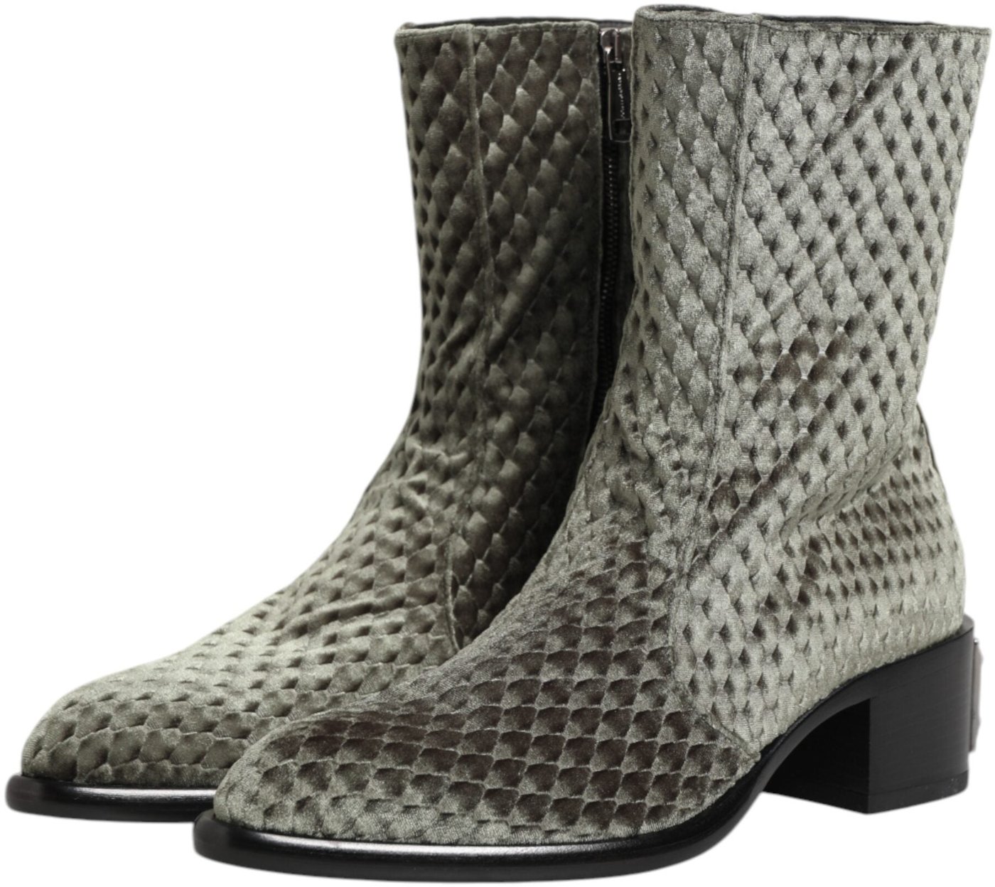 Dolce & Gabbana Gray Cotton Velvet Mid Calf Short Boots Shoes