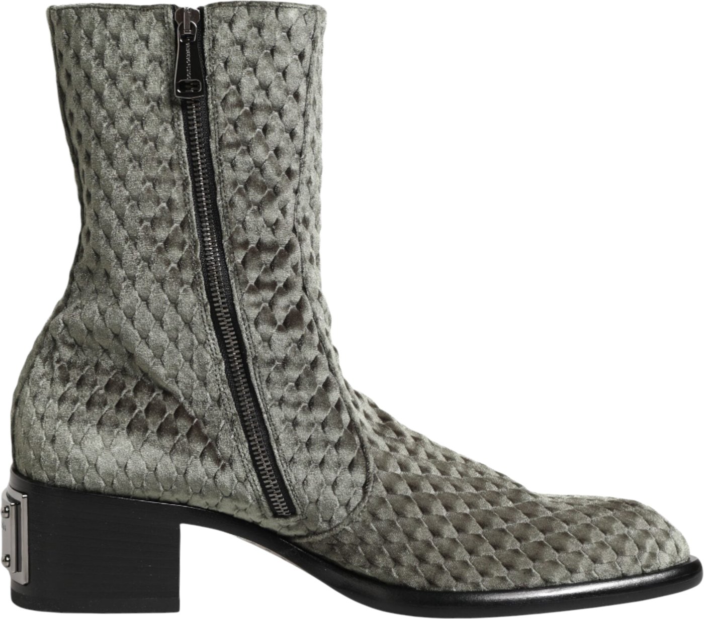 Dolce & Gabbana Gray Cotton Velvet Mid Calf Short Boots Shoes