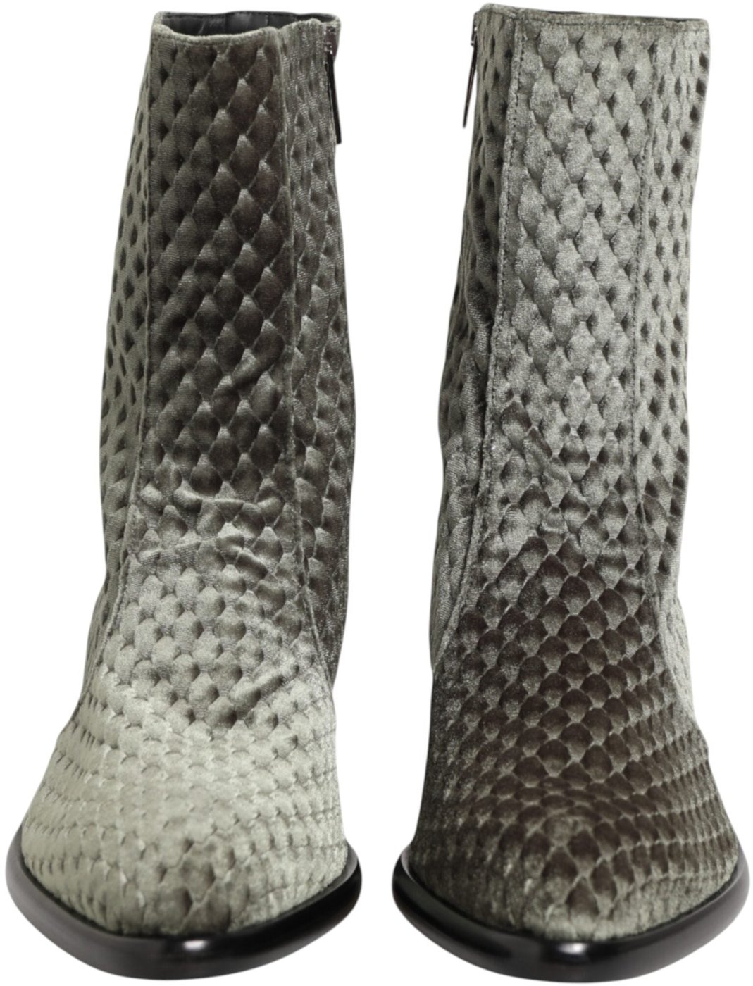 Dolce & Gabbana Gray Cotton Velvet Mid Calf Short Boots Shoes