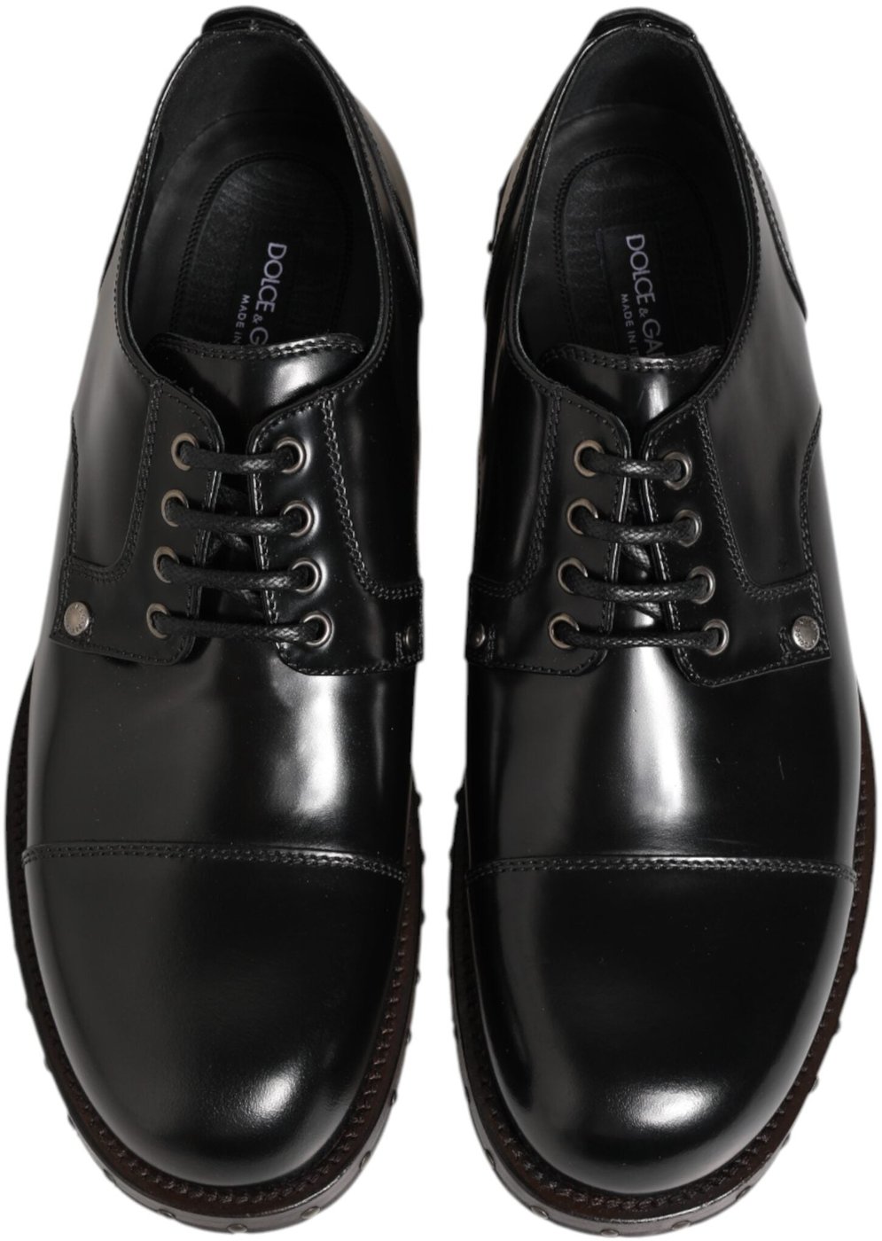 Dolce & Gabbana Black Leather Studded Men Formal Derby Shoes