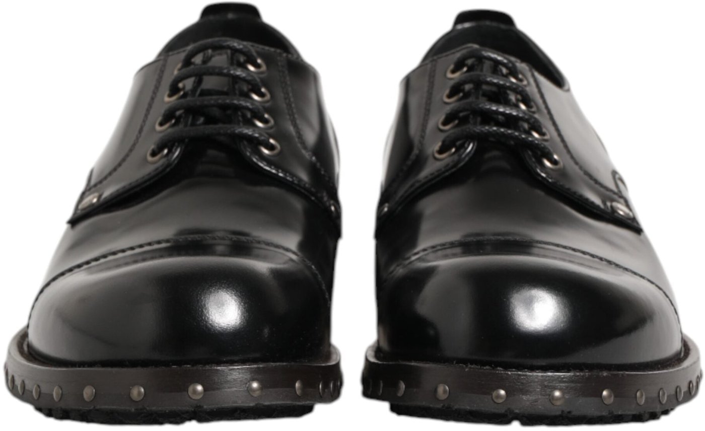Dolce & Gabbana Black Leather Studded Men Formal Derby Shoes