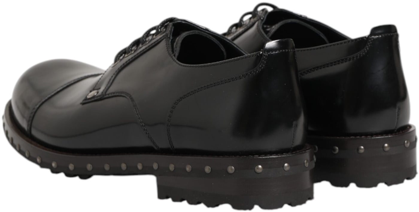 Dolce & Gabbana Black Leather Studded Men Formal Derby Shoes