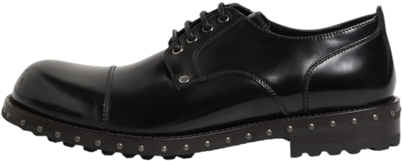 Dolce & Gabbana Black Leather Studded Men Formal Derby Shoes