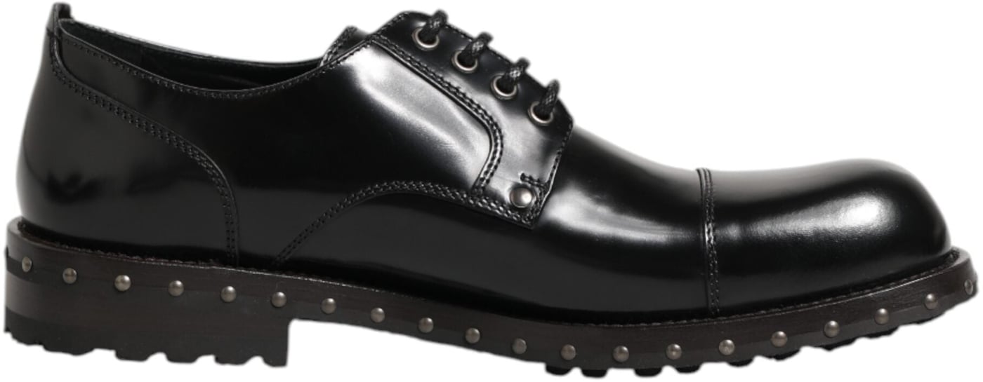 Dolce & Gabbana Black Leather Studded Men Formal Derby Shoes