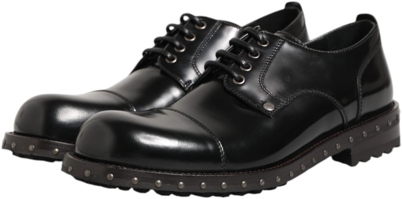 Dolce & Gabbana Black Leather Studded Men Formal Derby Shoes
