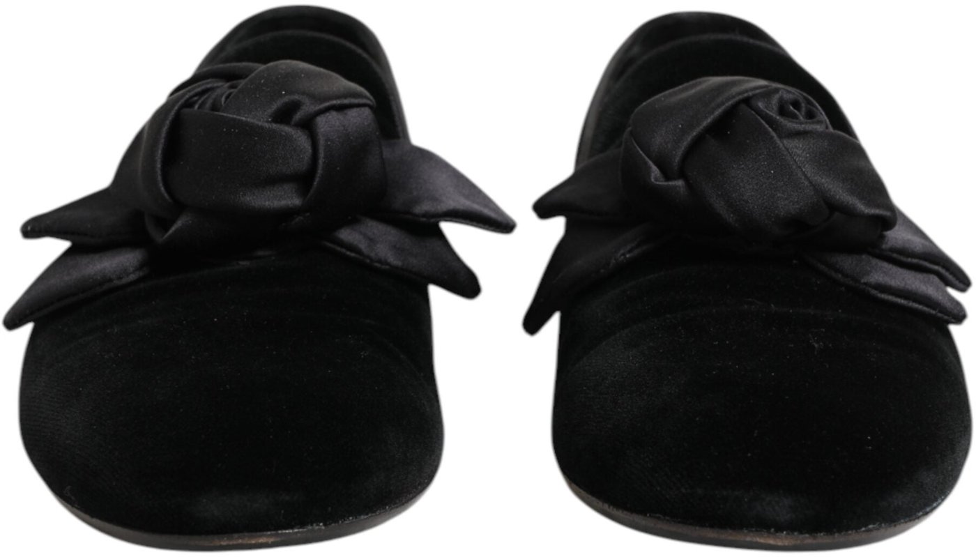 Dolce & Gabbana Black Suede Cotton Rose Slip On Loafers Shoes