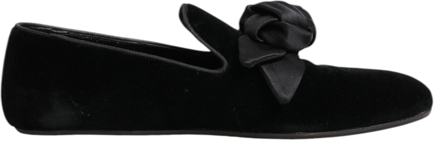 Dolce & Gabbana Black Suede Cotton Rose Slip On Loafers Shoes