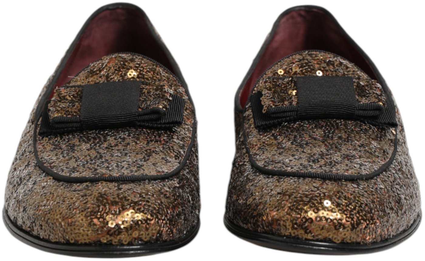 Dolce & Gabbana Gold Sequined Slip On Loafers Men Dress Shoes