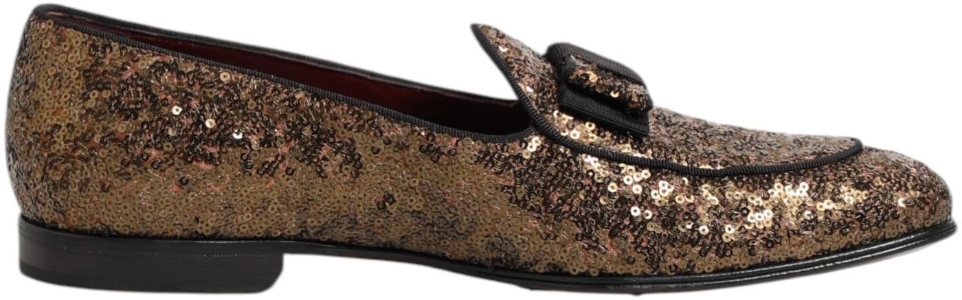 Dolce & Gabbana Gold Sequined Slip On Loafers Men Dress Shoes