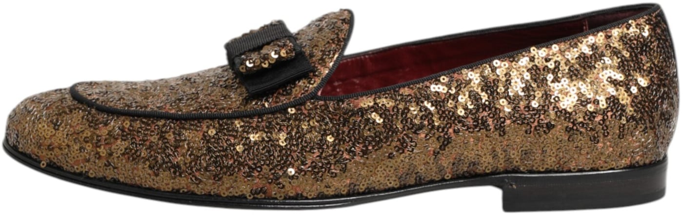 Dolce & Gabbana Gold Sequined Slip On Loafers Men Dress Shoes