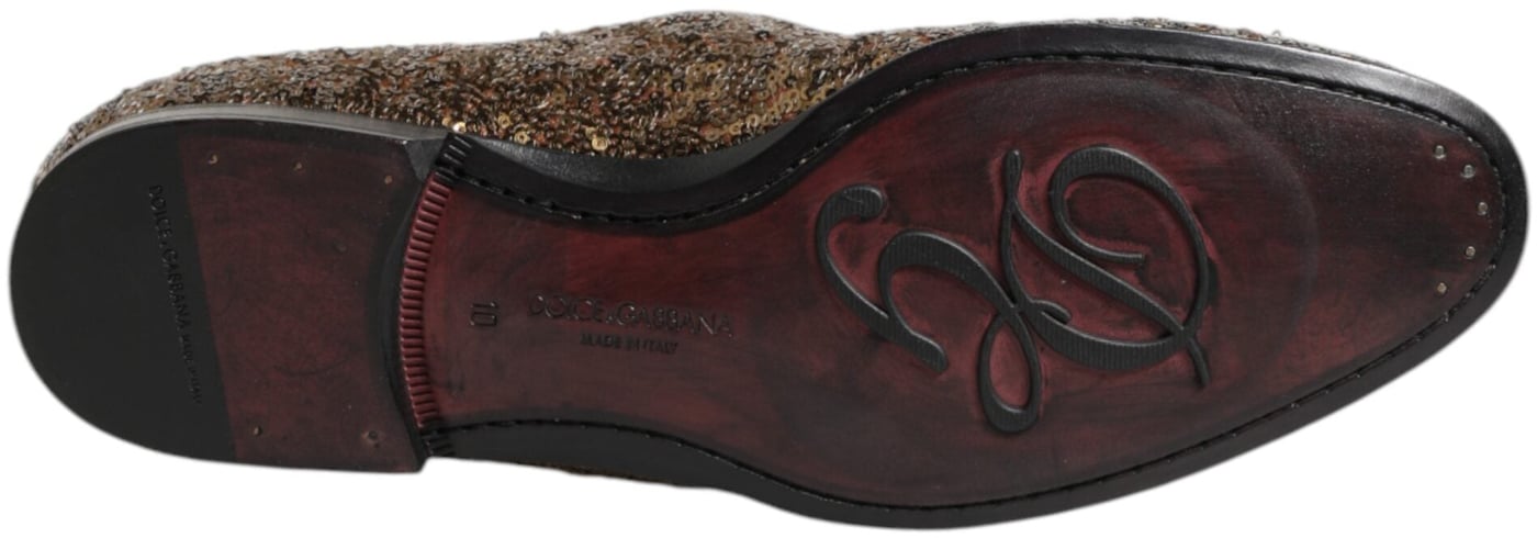 Dolce & Gabbana Gold Sequined Slip On Loafers Men Dress Shoes