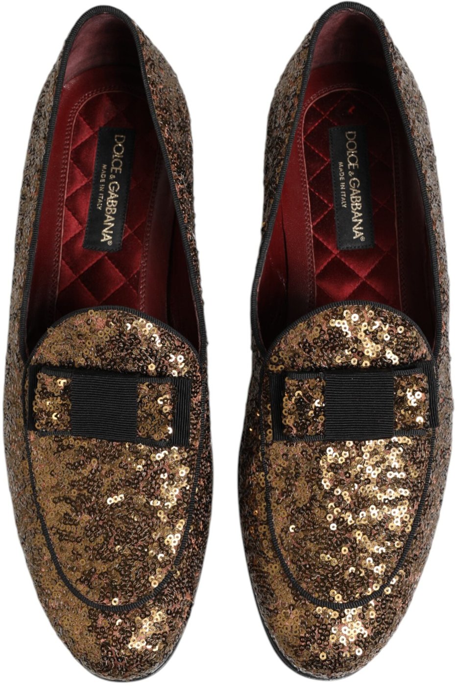 Dolce & Gabbana Gold Sequined Slip On Loafers Men Dress Shoes