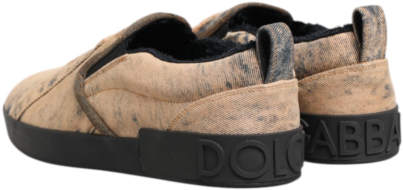 Dolce & Gabbana Beige Cotton Low Top Slip On Sneakers Shoes