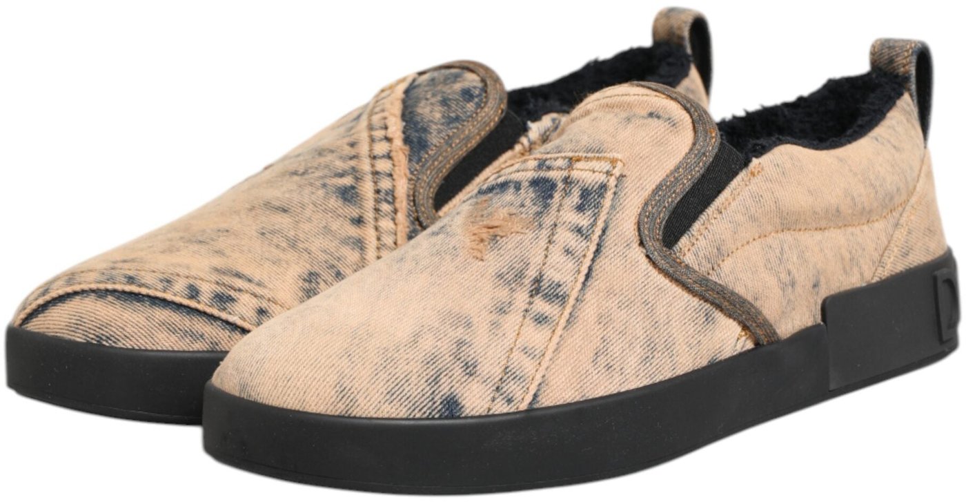 Dolce & Gabbana Beige Cotton Low Top Slip On Sneakers Shoes