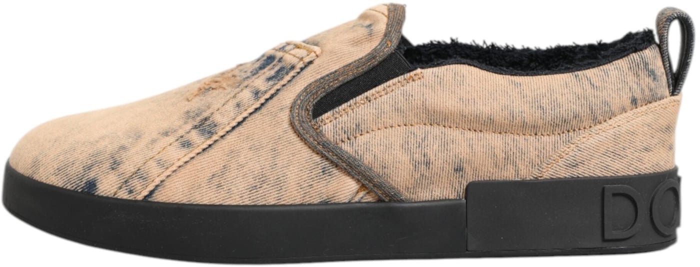 Dolce & Gabbana Beige Cotton Low Top Slip On Sneakers Shoes