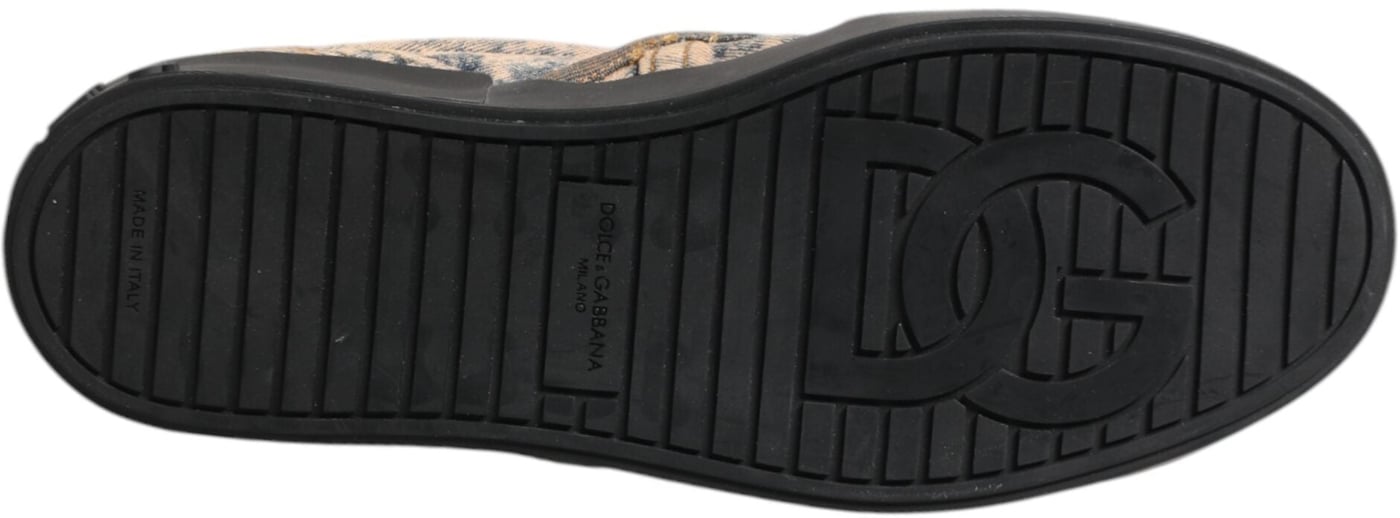 Dolce & Gabbana Beige Cotton Low Top Slip On Sneakers Shoes