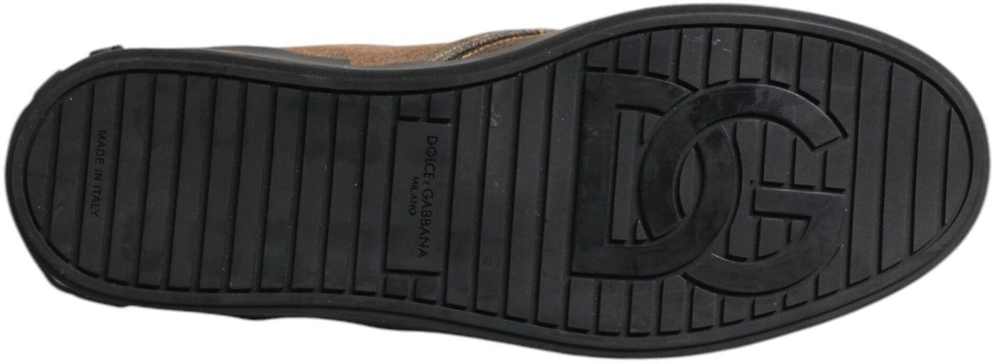 Dolce & Gabbana Brown Cotton Low Top Slip On Sneakers Shoes