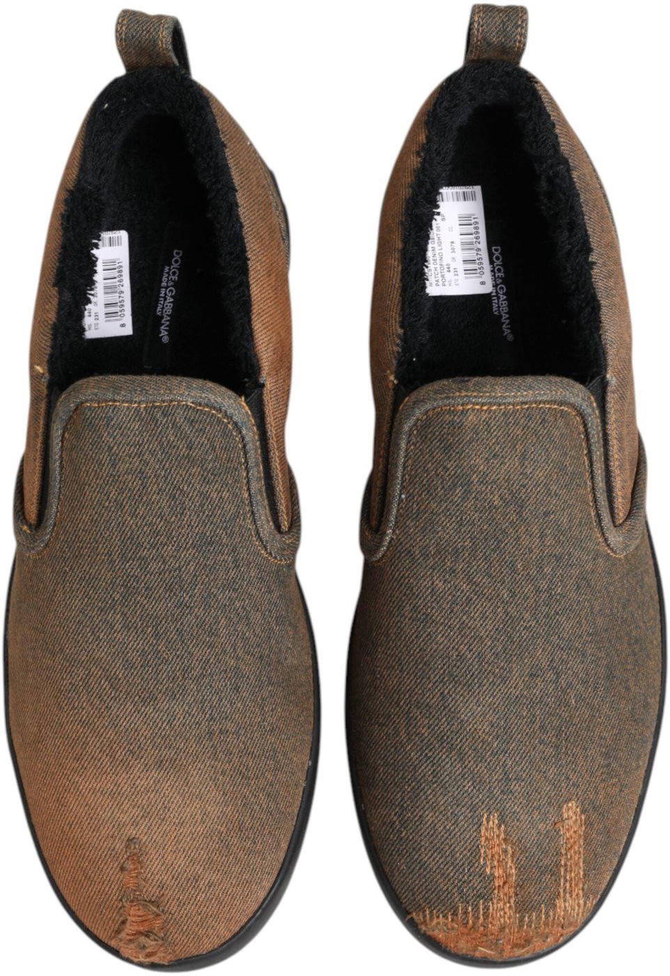 Dolce & Gabbana Brown Cotton Low Top Slip On Sneakers Shoes