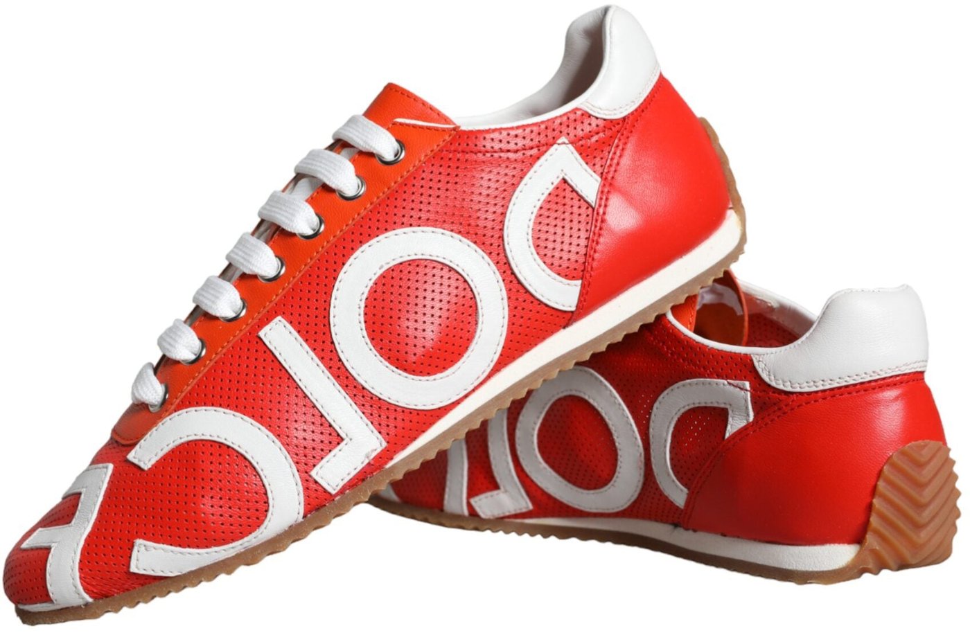 Dolce & Gabbana Red White Leather Logo Casual Sneakers Shoes