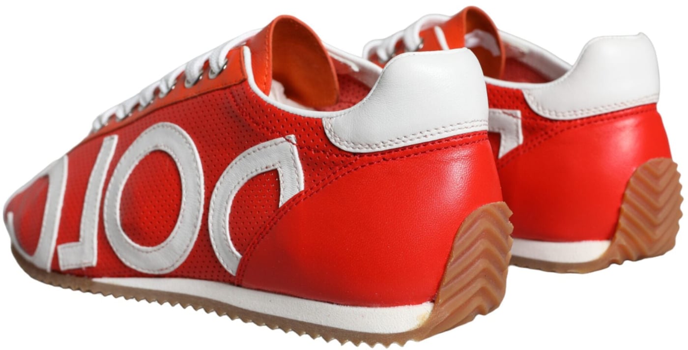 Dolce & Gabbana Red White Leather Logo Casual Sneakers Shoes