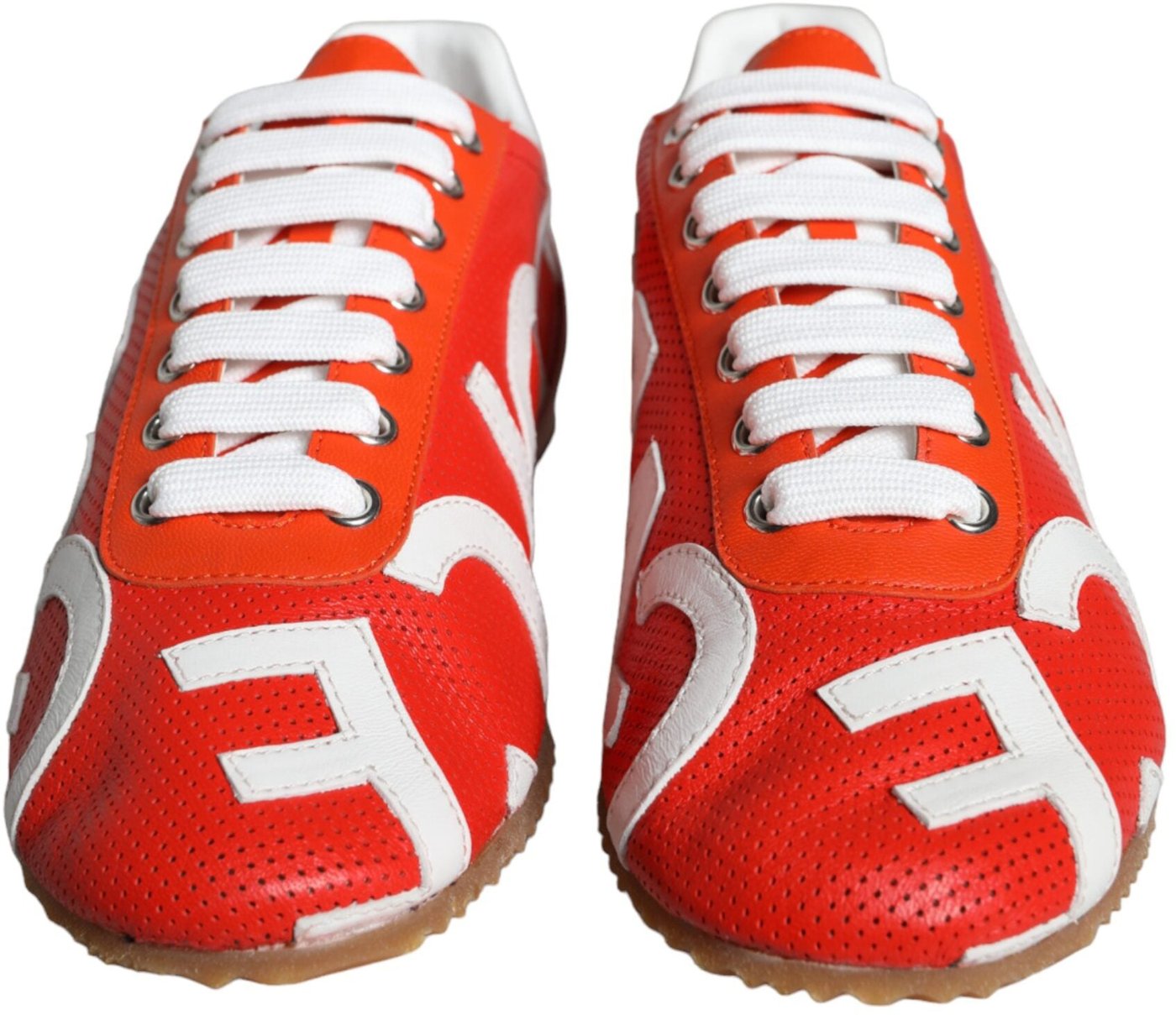 Dolce & Gabbana Red White Leather Logo Casual Sneakers Shoes