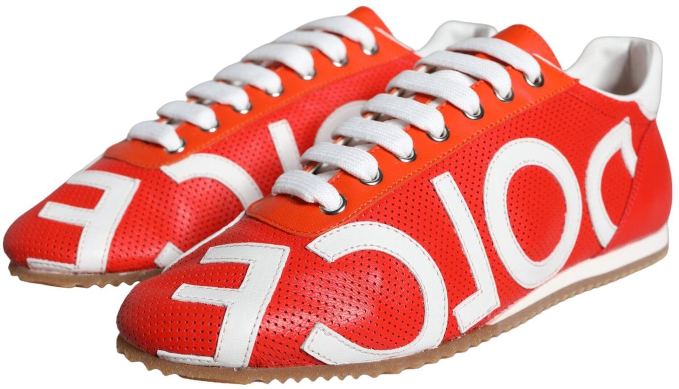 Dolce & Gabbana Red White Leather Logo Casual Sneakers Shoes