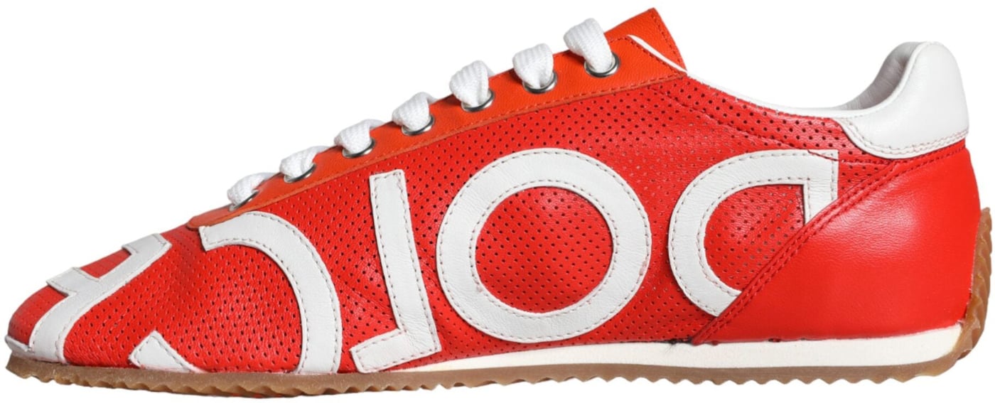 Dolce & Gabbana Red White Leather Logo Casual Sneakers Shoes