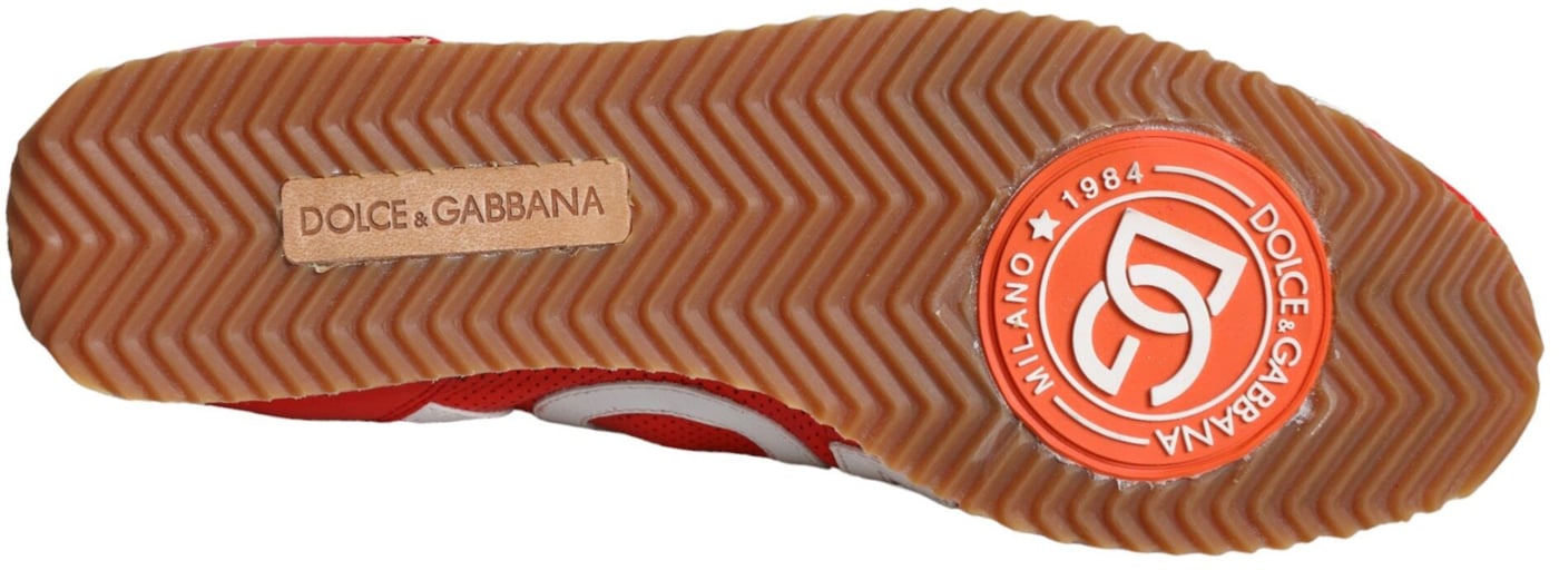 Dolce & Gabbana Red White Leather Logo Casual Sneakers Shoes
