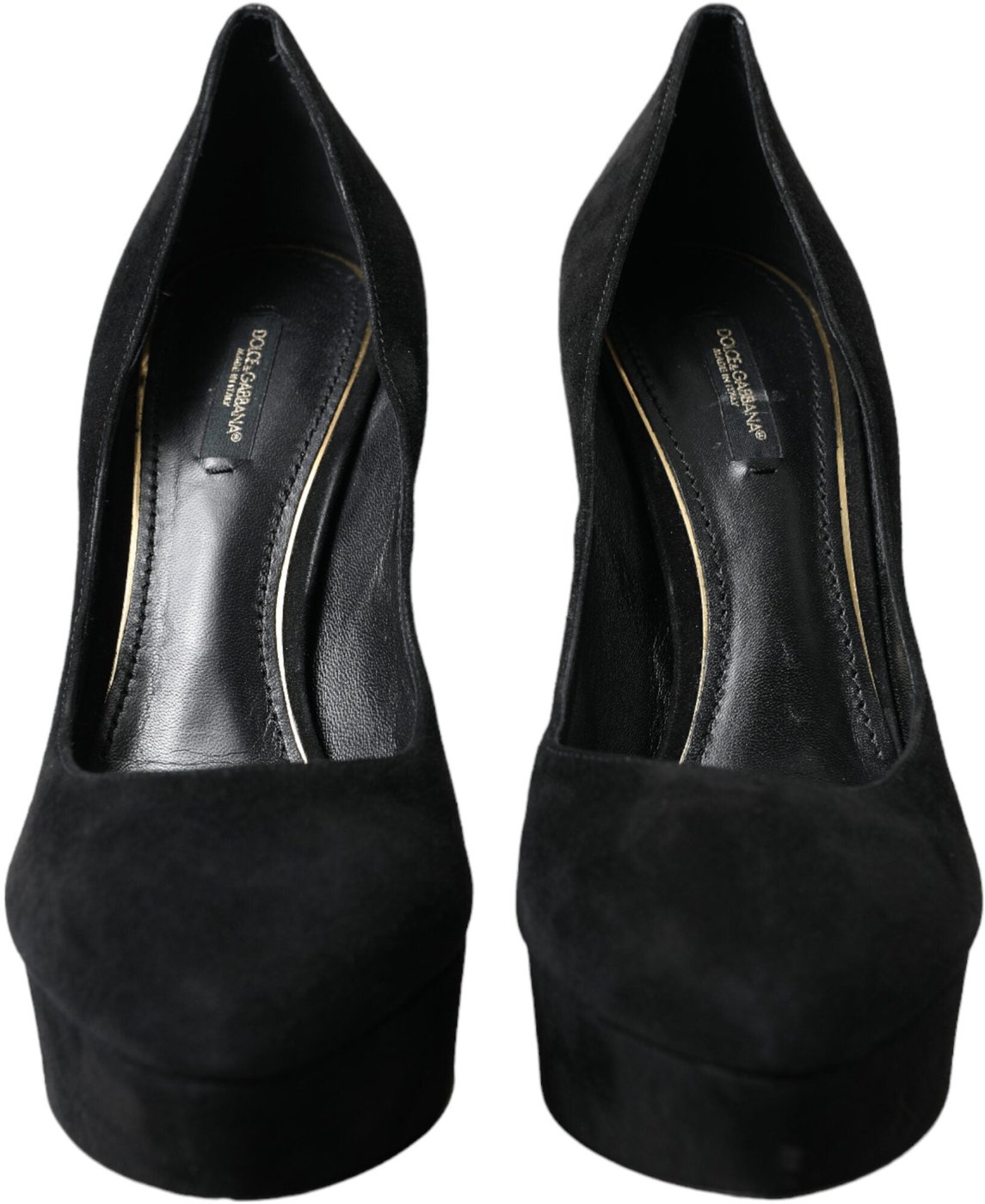 Dolce & Gabbana Black Suede Leather Platform Heel Pumps Shoes