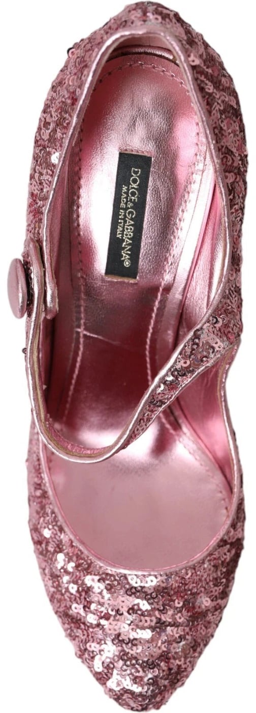 Dolce & Gabbana Pink Sequin Mary Jane Pumps High Heels Shoes