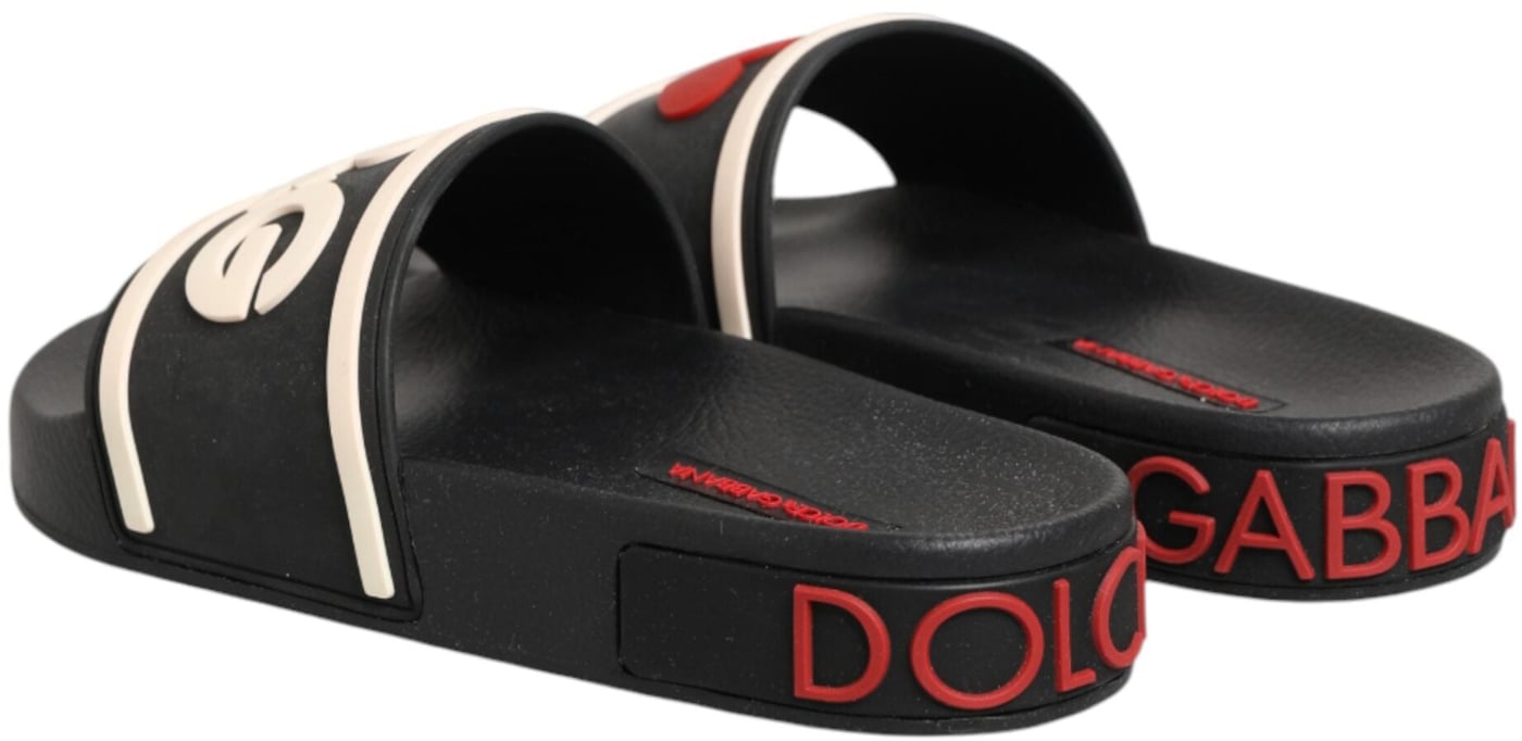 Dolce & Gabbana Black Rubber Slides Sandals Beachwear Shoes
