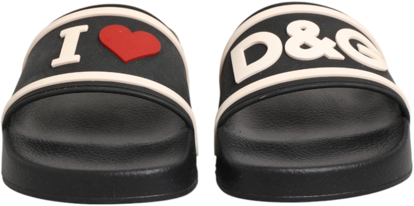 Dolce & Gabbana Black Rubber Slides Sandals Beachwear Shoes