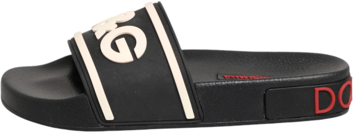 Dolce & Gabbana Black Rubber Slides Sandals Beachwear Shoes