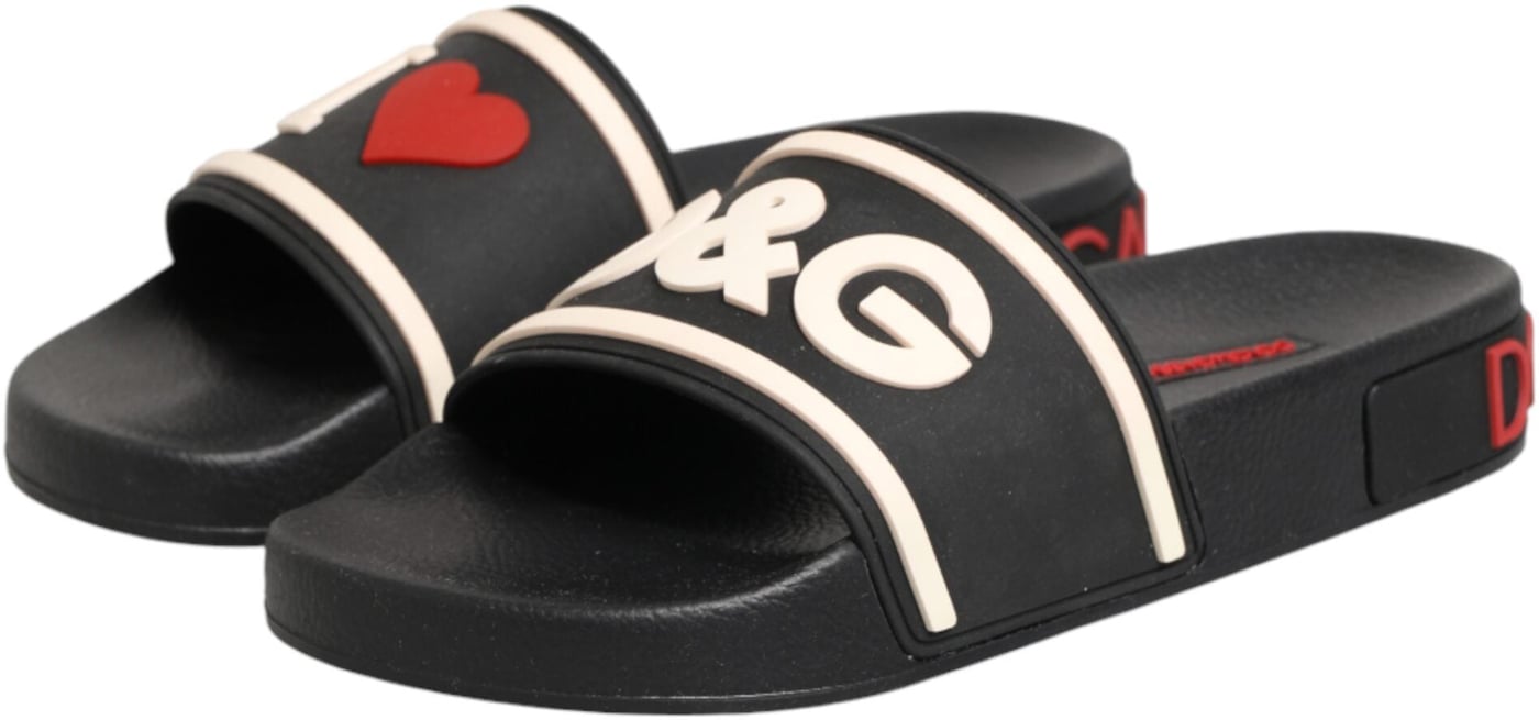 Dolce & Gabbana Black Rubber Slides Sandals Beachwear Shoes