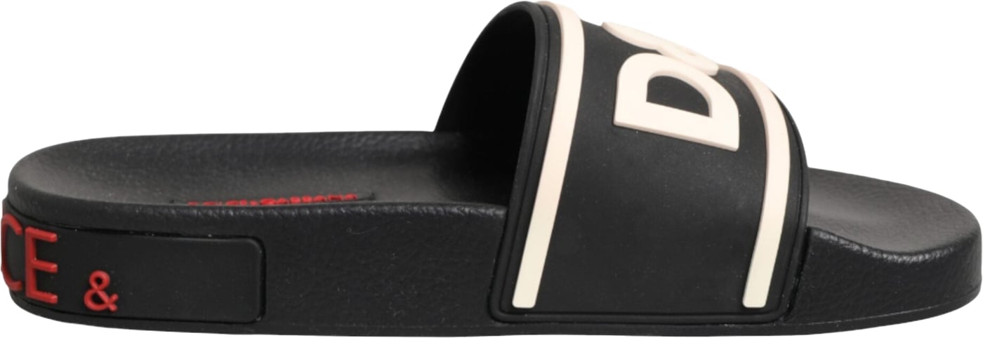 Dolce & Gabbana Black Rubber Slides Sandals Beachwear Shoes
