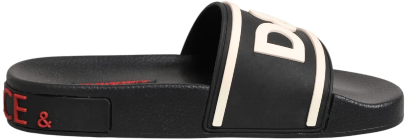 Dolce & Gabbana Black Rubber Slides Sandals Beachwear Shoes